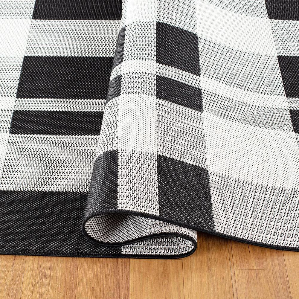 Black 2 ft. x 7 ft. Contemporary Plaid Flatweave Waterproof Backyard Indoor/Outdoor Area Rug by World Rug Gallery 3 Black 2 ft. x 7 ft. Contemporary Plaid Flatweave Waterproof Backyard Indoor/Outdoor Area Rug by World Rug Gallery - Image 3