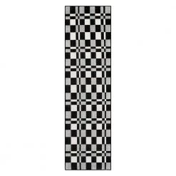 Black 2 ft. x 7 ft. Contemporary Plaid Flatweave Waterproof Backyard Indoor/Outdoor Area Rug by World Rug Gallery