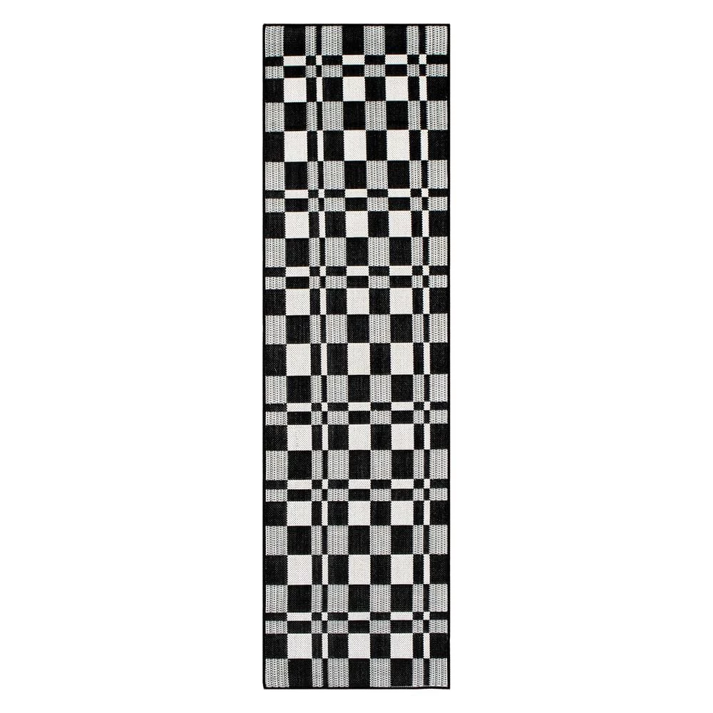 Black 2 ft. x 7 ft. Contemporary Plaid Flatweave Waterproof Backyard Indoor/Outdoor Area Rug by World Rug Gallery 1 Black 2 ft. x 7 ft. Contemporary Plaid Flatweave Waterproof Backyard Indoor/Outdoor Area Rug by World Rug Gallery