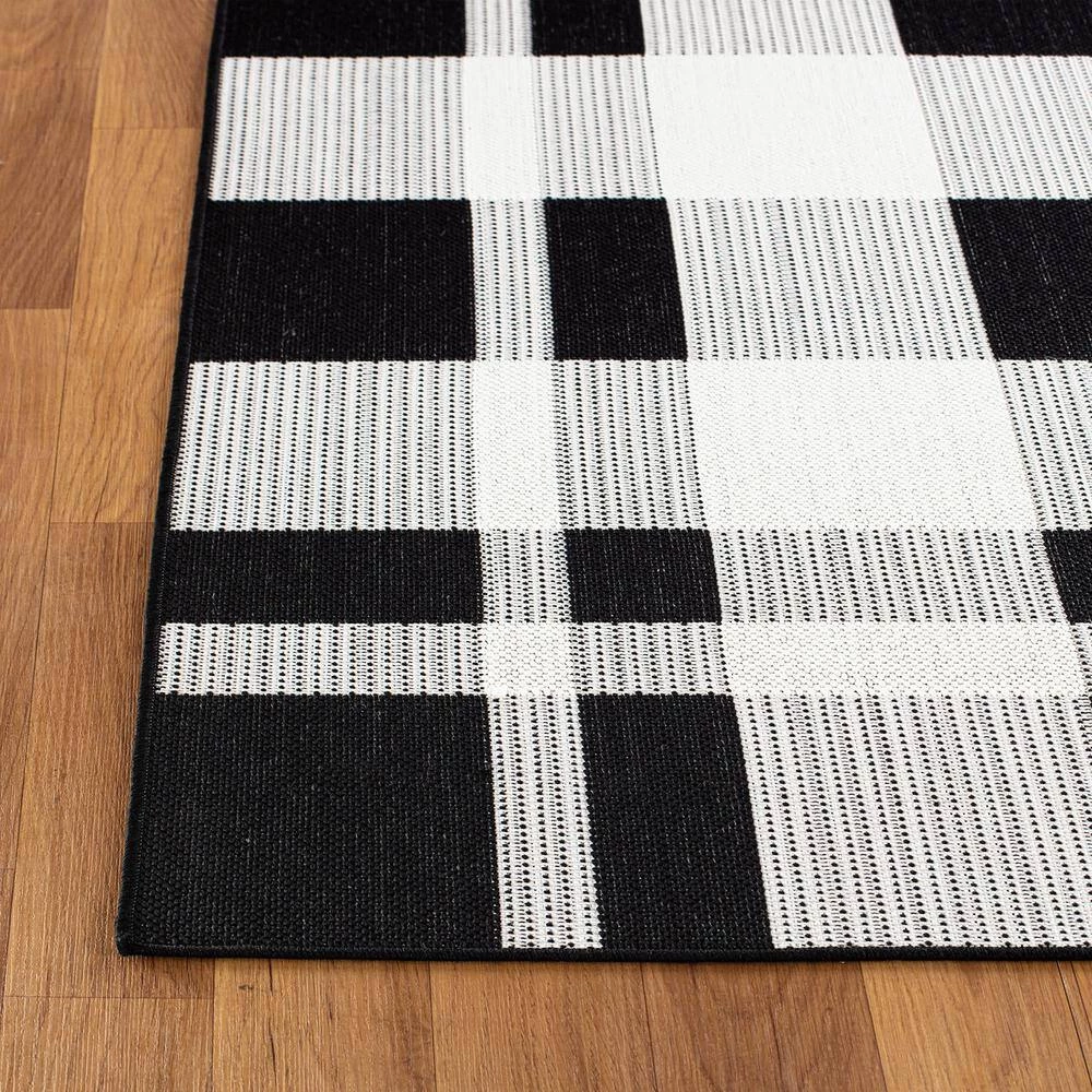 Black 2 ft. x 7 ft. Contemporary Plaid Flatweave Waterproof Backyard Indoor/Outdoor Area Rug by World Rug Gallery 2 Black 2 ft. x 7 ft. Contemporary Plaid Flatweave Waterproof Backyard Indoor/Outdoor Area Rug by World Rug Gallery - Image 2