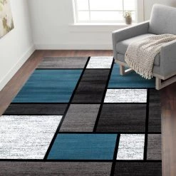 Contemporary Geometric Boxes Blue/Gray 6 ft. 6 in. x 9 ft. Indoor Area Rug by World Rug Gallery -Shaw stor online blue gray world rug gallery area rugs 106blue6x9 31 1000