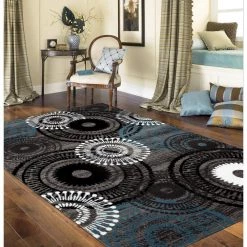 Contemporary Circles Blue Gray 6 ft. 6 in. x 9 ft. Area Rug by World Rug Gallery -Shaw stor online blue gray world rug gallery area rugs 119blue gray6x9 31 1000