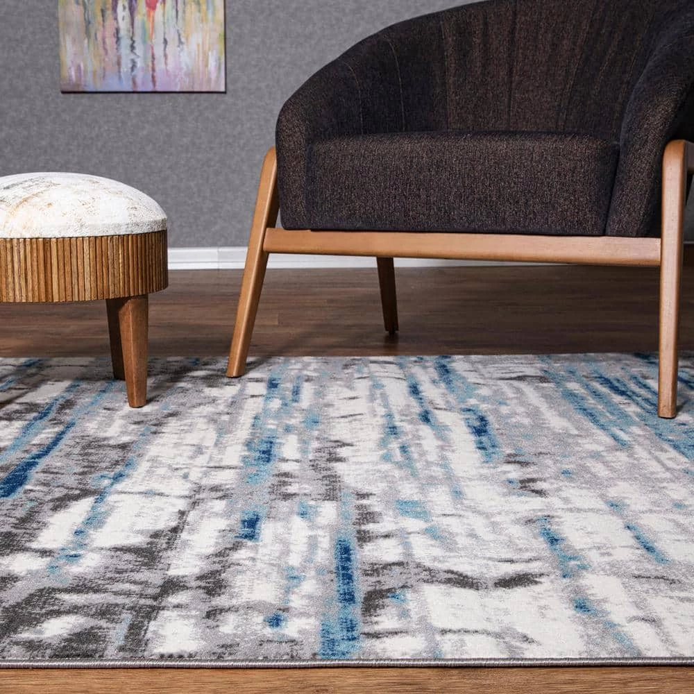 Blue 2 ft. x 7 ft. Vintage Abstract Modern Runner Area Rug by World Rug Gallery 2 Blue 2 ft. x 7 ft. Vintage Abstract Modern Runner Area Rug by World Rug Gallery - Image 2