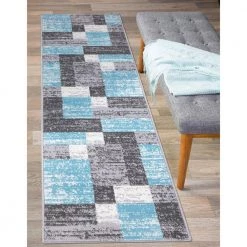 Blue 2 ft. x 7 ft. Modern Geometric Boxes Runner Area Rug by World Rug Gallery -Shaw stor online blue world rug gallery area rugs 2072blue2x7 31 1000