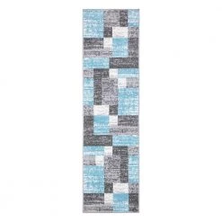 Blue 2 ft. x 7 ft. Modern Geometric Boxes Runner Area Rug by World Rug Gallery