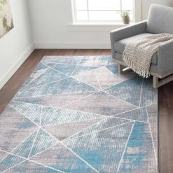 Blue 5 ft. x 7 ft. Geometric Modern Area Rug by World Rug Gallery -Shaw stor online blue world rug gallery area rugs 2083blue5x7 1f 1000