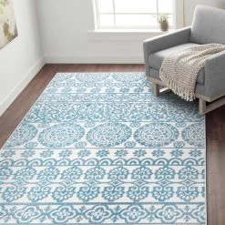 Blue 7 ft. 10 in. x 10 ft. Boho Distressed Floral Vintage Area Rug by World Rug Gallery -Shaw stor online blue world rug gallery area rugs 2086blue8x10 1f 1000