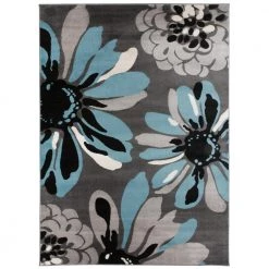 Modern Floral Flowers Blue 5 ft. 3 in. x 7 ft. 3 in. Indoor Area Rug by World Rug Gallery
