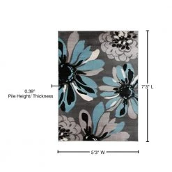 Modern Floral Flowers Blue 5 ft. 3 in. x 7 ft. 3 in. Indoor Area Rug by World Rug Gallery -Shaw stor online blue world rug gallery area rugs 374 blue 5x8 76 1000