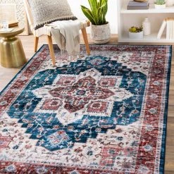 Blue 5 ft. x 7 ft. Distressed Traditional Machine Washable Area Rug by World Rug Gallery -Shaw stor online blue world rug gallery area rugs 7015blue5x7 31 1000