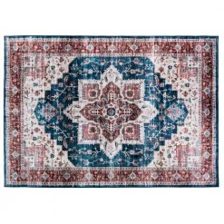 Blue 5 ft. x 7 ft. Distressed Traditional Machine Washable Area Rug by World Rug Gallery