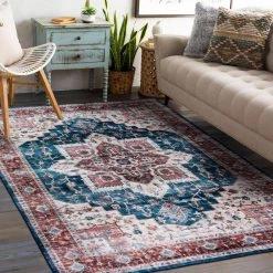 Blue 5 ft. x 7 ft. Distressed Traditional Machine Washable Area Rug by World Rug Gallery -Shaw stor online blue world rug gallery area rugs 7015blue5x7 c3 1000