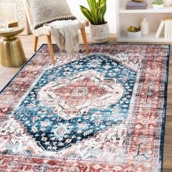 Blue 7 ft. 10 in. x 10 ft. Transitional Distressed Machine Washable Area Rug by World Rug Gallery -Shaw stor online blue world rug gallery area rugs 7018blue8x10 31 1000