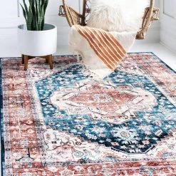 Blue 7 ft. 10 in. x 10 ft. Transitional Distressed Machine Washable Area Rug by World Rug Gallery -Shaw stor online blue world rug gallery area rugs 7018blue8x10 44 1000