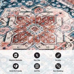 Blue 7 ft. 10 in. x 10 ft. Transitional Distressed Machine Washable Area Rug by World Rug Gallery -Shaw stor online blue world rug gallery area rugs 7018blue8x10 4f 1000