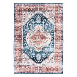 Blue 7 ft. 10 in. x 10 ft. Transitional Distressed Machine Washable Area Rug by World Rug Gallery