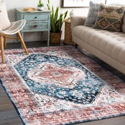 Blue 7 ft. 10 in. x 10 ft. Transitional Distressed Machine Washable Area Rug by World Rug Gallery -Shaw stor online blue world rug gallery area rugs 7018blue8x10 c3 1000