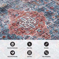 Blue 7 ft. 10 in. x 10 ft. Distressed Traditional Boho Machine Washable Area Rug by World Rug Gallery 12 Blue 7 ft. 10 in. x 10 ft. Distressed Traditional Boho Machine Washable Area Rug by World Rug Gallery -Shaw stor online blue world rug gallery area rugs 7024blue8x10 4f 1000