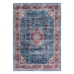 Blue 7 ft. 10 in. x 10 ft. Distressed Traditional Boho Machine Washable Area Rug by World Rug Gallery