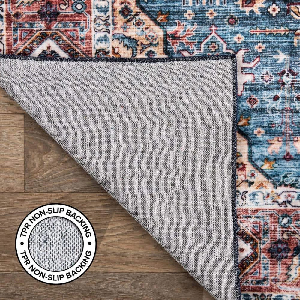 Blue 7 ft. 10 in. x 10 ft. Distressed Traditional Boho Machine Washable Area Rug by World Rug Gallery 3 Blue 7 ft. 10 in. x 10 ft. Distressed Traditional Boho Machine Washable Area Rug by World Rug Gallery - Image 3