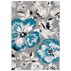 Modern Contemporary Floral Design Blue 9 ft. x 12 ft. Indoor Area Rug by World Rug Gallery