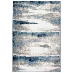 Contemporary Abstract Waves Blue 7 ft. 10 in. x 10 ft. Area Rug by World Rug Gallery