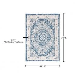 Traditional Distressed Medallion Area Rug 5' x 7' Blue by World Rug Gallery -Shaw stor online blue world rug gallery area rugs mon830blue5x7 76 1000