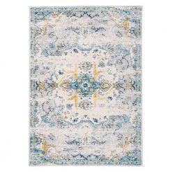 Bohemian Distressed Design 7 ft. 10 in. x 10 ft. Blue Area Rug by World Rug Gallery