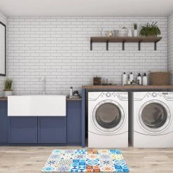 Geometric Tile Blue 18 in. x 30 in. Anti-Fatigue Standing Mat by World Rug Gallery -Shaw stor online blue world rug gallery kitchen mats 1025blue18x30 4f 1000