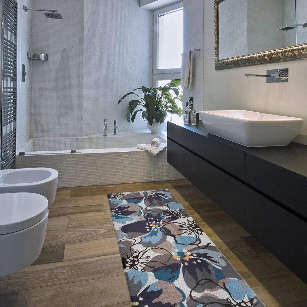 Blue 18 in. x 47 in. Modern Large Floral Anti Fatigue Standing Mat by World Rug Gallery 5 Blue 18 in. x 47 in. Modern Large Floral Anti Fatigue Standing Mat by World Rug Gallery - Image 5