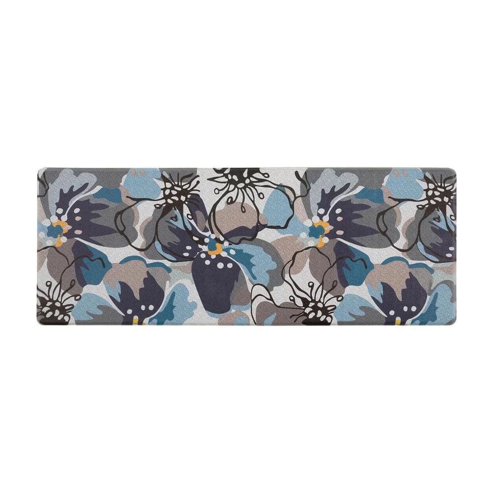 Blue 18 in. x 47 in. Modern Large Floral Anti Fatigue Standing Mat by World Rug Gallery 1 Blue 18 in. x 47 in. Modern Large Floral Anti Fatigue Standing Mat by World Rug Gallery