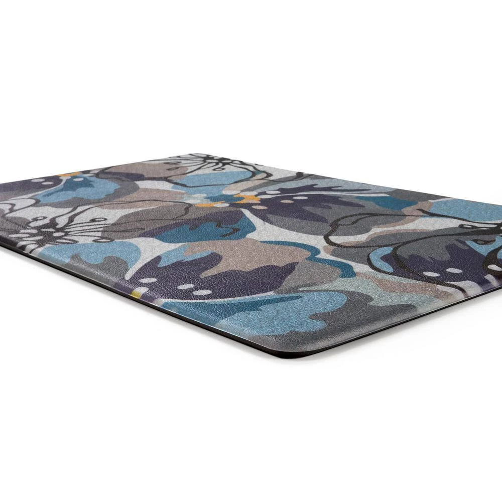 Blue 18 in. x 47 in. Modern Large Floral Anti Fatigue Standing Mat by World Rug Gallery 2 Blue 18 in. x 47 in. Modern Large Floral Anti Fatigue Standing Mat by World Rug Gallery - Image 2
