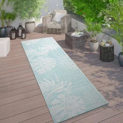 Blue 2 ft. x 7 ft. Contemporary Tropical Leaves Flatweave Waterproof Backyard Indoor/Outdoor Area Rug by World Rug Gallery -Shaw stor online blue world rug gallery outdoor rugs 5007blue2x7 31 1000