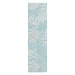 Blue 2 ft. x 7 ft. Contemporary Tropical Leaves Flatweave Waterproof Backyard Indoor/Outdoor Area Rug by World Rug Gallery