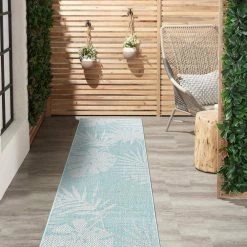 Blue 2 ft. x 7 ft. Contemporary Tropical Leaves Flatweave Waterproof Backyard Indoor/Outdoor Area Rug by World Rug Gallery -Shaw stor online blue world rug gallery outdoor rugs 5007blue2x7 c3 1000