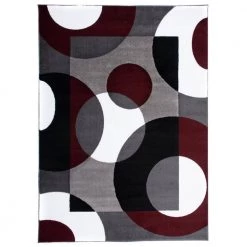 Contemporary Circles Burgundy 6 ft. 6 in. x 9 ft. Area Rug by World Rug Gallery
