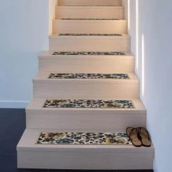 Modern Floral Non-Slip Stair Treads 8.6" x 26" Cream (Set of 4) by World Rug Gallery -Shaw stor online cream 4 set world rug gallery stair tread covers 70010cream4pk 31 1000