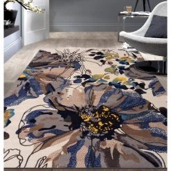 Contemporary Bright Flowers Non-Slip (Non-Skid) Cream 5 ft. 3 in. x 7 ft. 3 in. Indoor Area Rug by World Rug Gallery -Shaw stor online cream world rug gallery area rugs 503cream5x8 31 1000