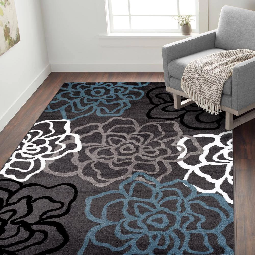 Contemporary Floral Dark Gray 7 ft. 10 in. x 10 ft. 2 in. Indoor Area Rug by World Rug Gallery 6 Contemporary Floral Dark Gray 7 ft. 10 in. x 10 ft. 2 in. Indoor Area Rug by World Rug Gallery - Image 6