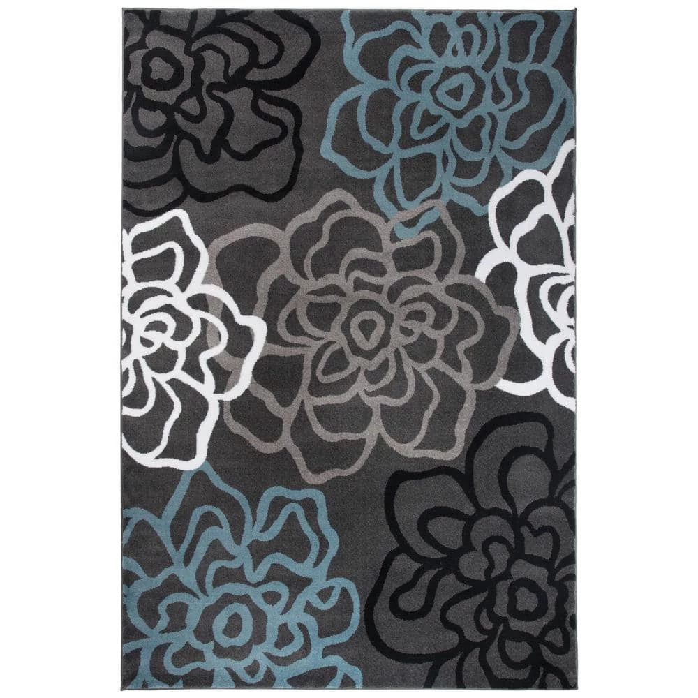 Contemporary Floral Dark Gray 7 ft. 10 in. x 10 ft. 2 in. Indoor Area Rug by World Rug Gallery 1 Contemporary Floral Dark Gray 7 ft. 10 in. x 10 ft. 2 in. Indoor Area Rug by World Rug Gallery