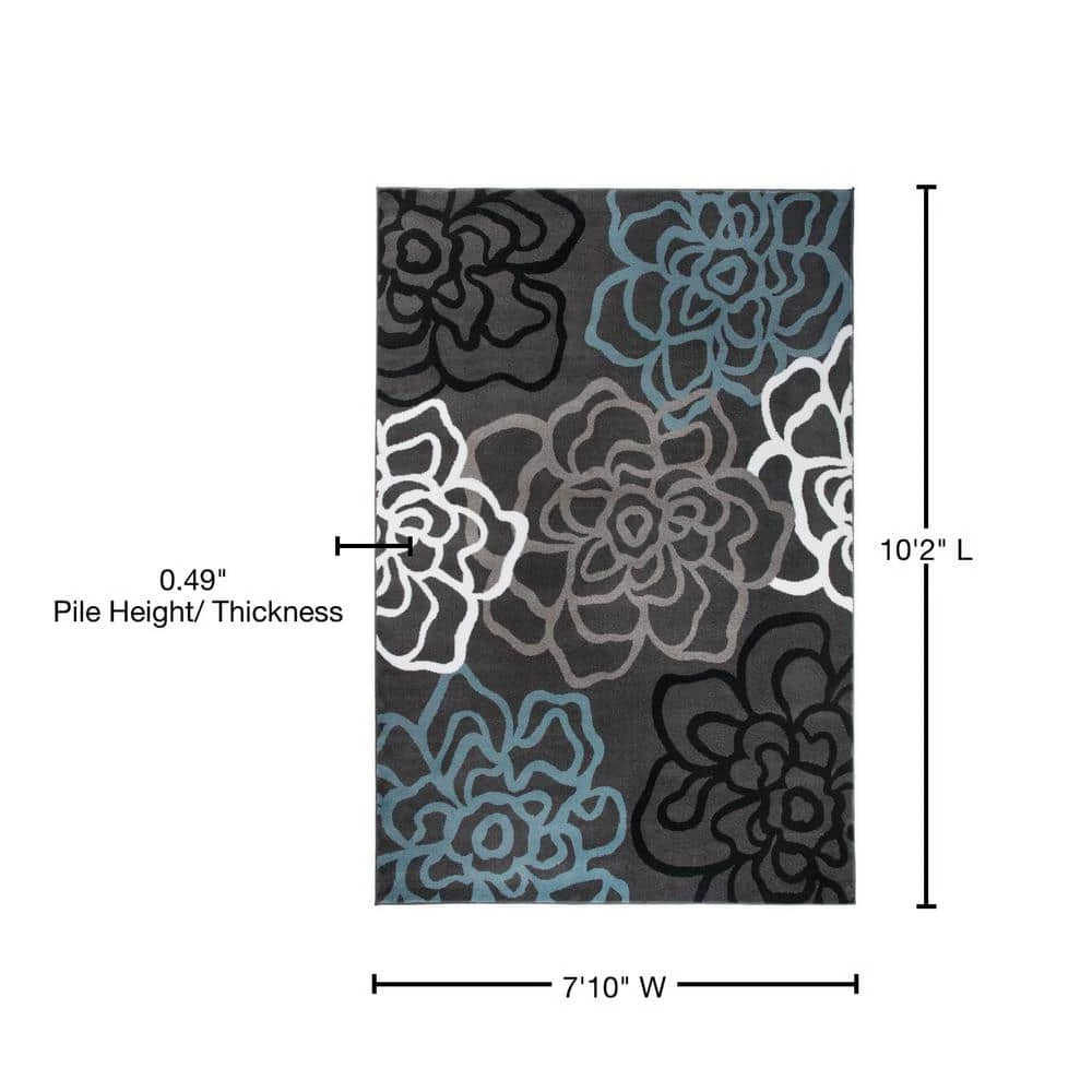 Contemporary Floral Dark Gray 7 ft. 10 in. x 10 ft. 2 in. Indoor Area Rug by World Rug Gallery 5 Contemporary Floral Dark Gray 7 ft. 10 in. x 10 ft. 2 in. Indoor Area Rug by World Rug Gallery - Image 5