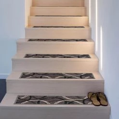 Moden Wavy Circles Non-Slip Stair Treads 8.6" x 26" Gray (Set of 13) by World Rug Gallery 5 Moden Wavy Circles Non-Slip Stair Treads 8.6" x 26" Gray (Set of 13) by World Rug Gallery -Shaw stor online gray 13 set world rug gallery stair tread covers 70100gray13pk 31 1000
