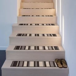 Contemporary Modern Stripe Non-Slip Stair Treads 8.6" x 26" Gray (Set of 4) by World Rug Gallery -Shaw stor online gray 4 set world rug gallery stair tread covers 70140gray4pk 31 1000