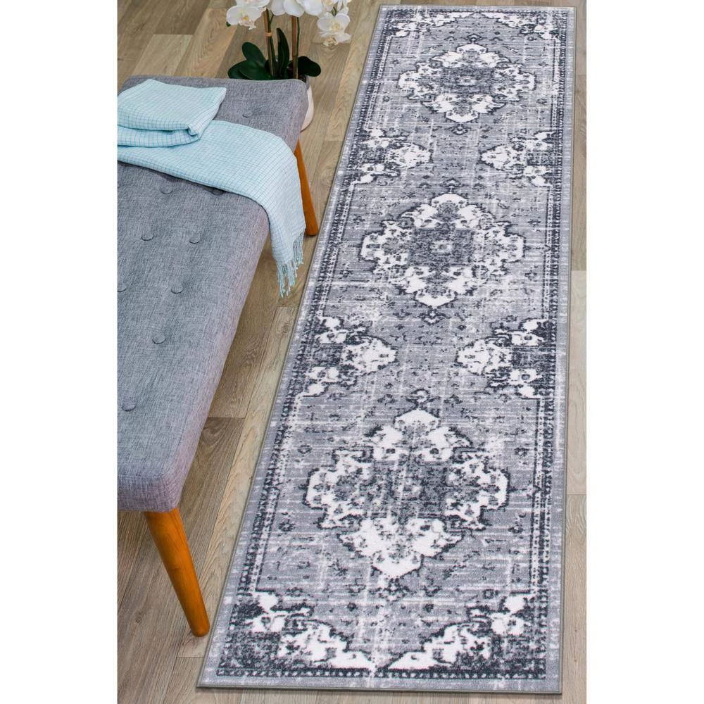 Distressed Traditional Bohemian Non Slip Gray 2 ft. x 7 ft. Area Rug by World Rug Gallery 6 Distressed Traditional Bohemian Non Slip Gray 2 ft. x 7 ft. Area Rug by World Rug Gallery - Image 6