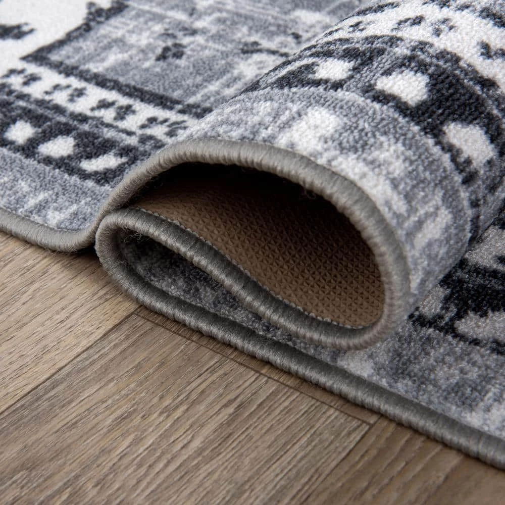 Distressed Traditional Bohemian Non Slip Gray 2 ft. x 7 ft. Area Rug by World Rug Gallery 4 Distressed Traditional Bohemian Non Slip Gray 2 ft. x 7 ft. Area Rug by World Rug Gallery - Image 4