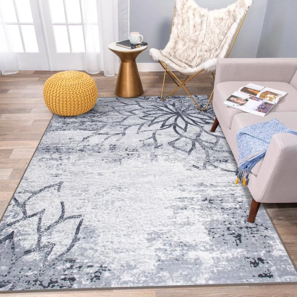 Gray 7 ft. 10 in. x 10 ft. Contemporary Floral Abstract Non Slip Area Rug by World Rug Gallery 6 Gray 7 ft. 10 in. x 10 ft. Contemporary Floral Abstract Non Slip Area Rug by World Rug Gallery - Image 6