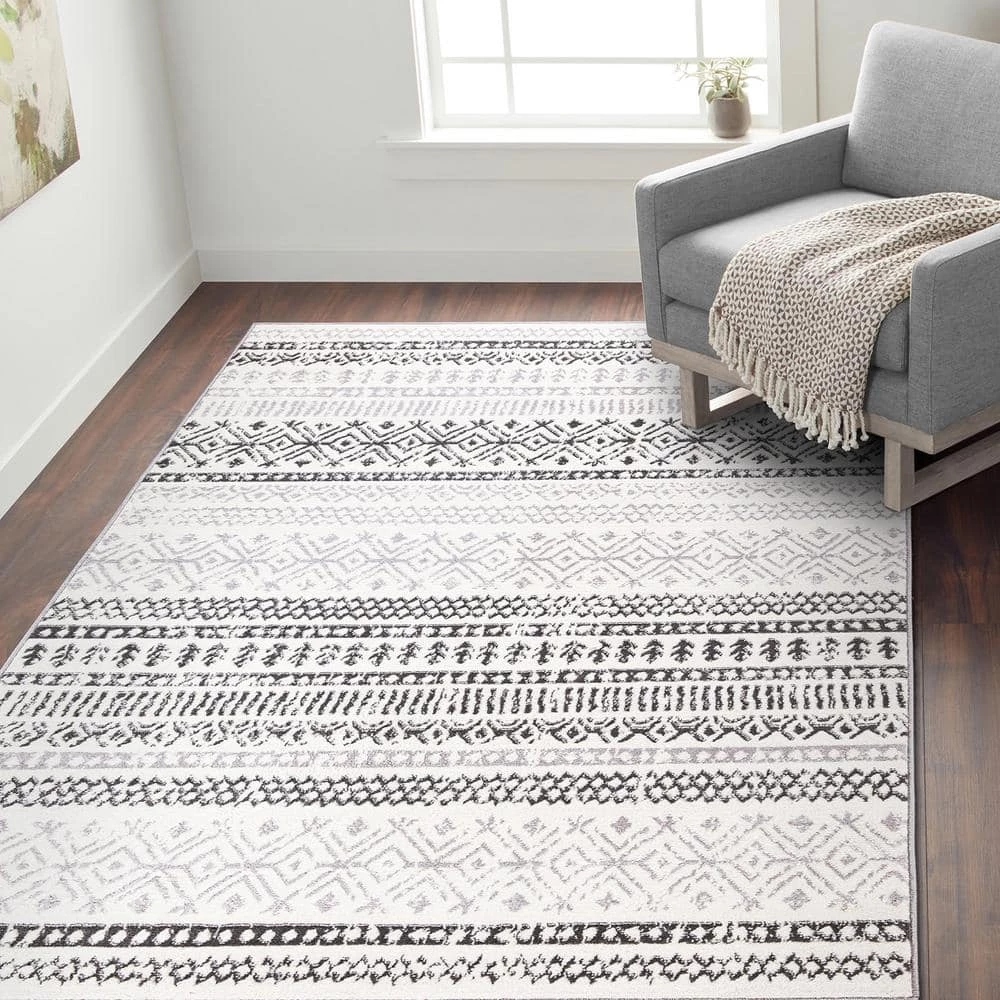 Gray 5 ft. x 7 ft. Distressed Boho Geometric Modern Area Rug by World Rug Gallery 6 Gray 5 ft. x 7 ft. Distressed Boho Geometric Modern Area Rug by World Rug Gallery - Image 6