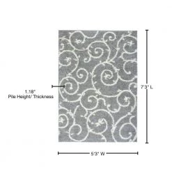 Cozy Soft Floral Shag Light Gray 5 ft. 3 in. x 7 ft. 3 in. Indoor Area Rug by World Rug Gallery -Shaw stor online gray world rug gallery area rugs 2323l gry5x8 76 1000