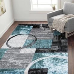 Contemporary Abstract Circle Blue/Gray 10 ft. x 14 ft. Area Rug by World Rug Gallery -Shaw stor online gray world rug gallery area rugs 307gray10x14 31 1000