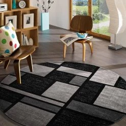 Contemporary Modern Boxes Gray 6 ft. 6 in. Round Area Rug by World Rug Gallery -Shaw stor online gray world rug gallery area rugs 308gray6rnd 31 1000
